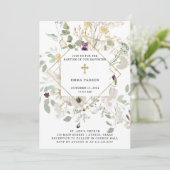 Invitation Fleur sauvage du matin | Baptême géométrique or (Debout devant)