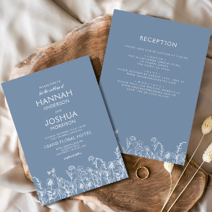 Invitation Fleur sauvage Dusty Bleu Botanique tout en un Mari