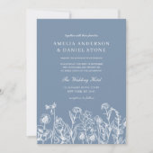 Invitation Fleur sauvage Dusty Blue Botanical QR Code Mariage (Devant)