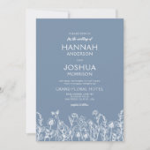 Invitation Fleur sauvage Dusty Blue Botanical QR Code Mariage (Devant)