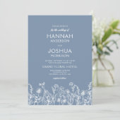 Invitation Fleur sauvage Dusty Blue Botanical QR Code Mariage (Debout devant)