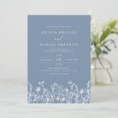 Invitation Fleur sauvage Dusty Blue Botanical QR Code Mariage (Debout devant)