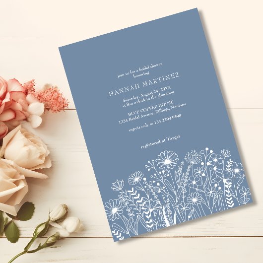 Invitation Fleur sauvage Dusty Blue Elegant Boho Fête des mar