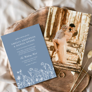 Invitation Fleur sauvage Dusty Blue Photo Mariage Instagram