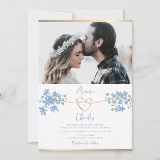 Invitation Fleur sauvage Dusty Mariage bleu (Devant)