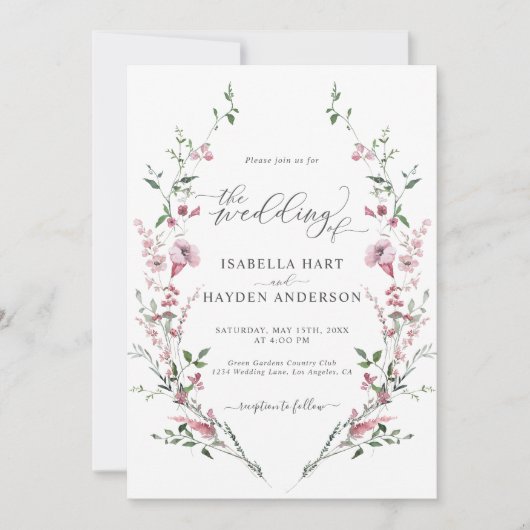 Invitation Fleur sauvage Dusty Rose tout en un Mariage de cod (Devant)