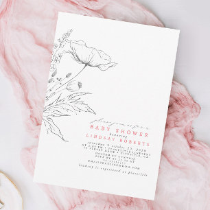 Invitation Fleur sauvage élégant Baby shower rose