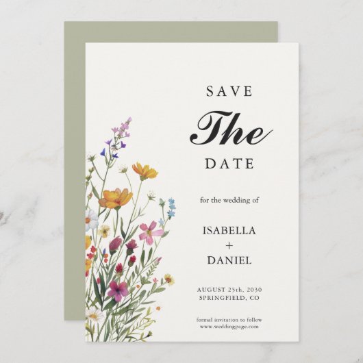 Invitation Fleur sauvage Elegant Boho Enregistrer La Date (Devant / Derrière)