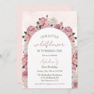 Invitation Fleur sauvage Élégant Floral Baby Girl 1er anniver