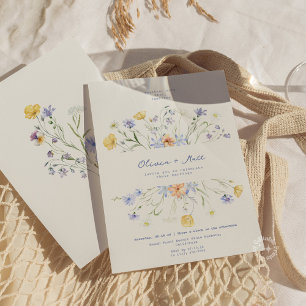 Invitation Fleur sauvage Élégant Floral Periwinkle Mariage