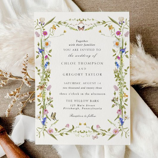 Invitation Fleur sauvage Elégant Mariage de jardin