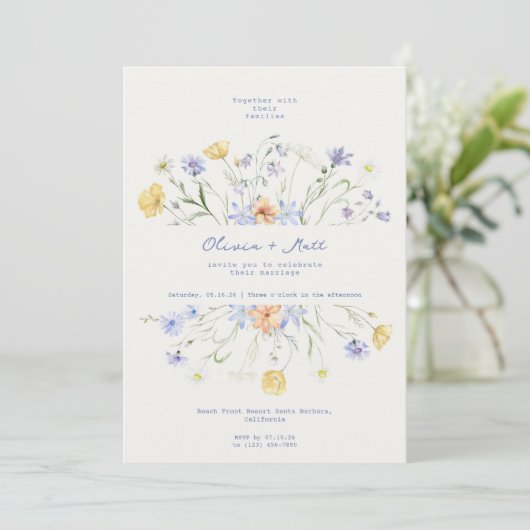 Invitation Fleur sauvage Élégant Mariage Floral (Debout devant)