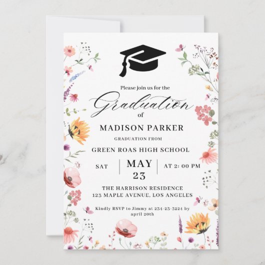 Invitation Fleur sauvage élégant Meadow Garden Graduation (Devant)