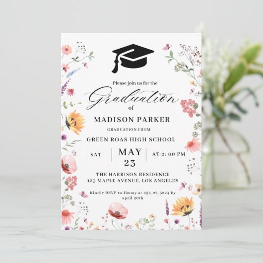 Invitation Fleur sauvage élégant Meadow Garden Graduation (Debout devant)