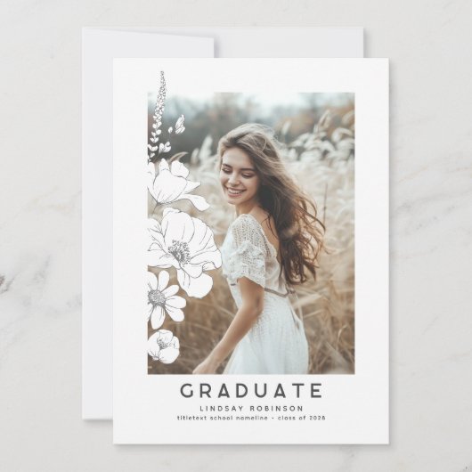 Invitation Fleur sauvage Elégant Parti Moderne de Graduation  (Devant)