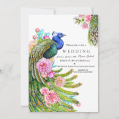Invitation fleur sauvage élégant Peacock indien mariage fanta (Devant)