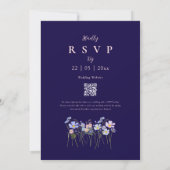 Invitation Fleur Sauvage Élégante Bleu Marine Rose Pâle Code (Dos)