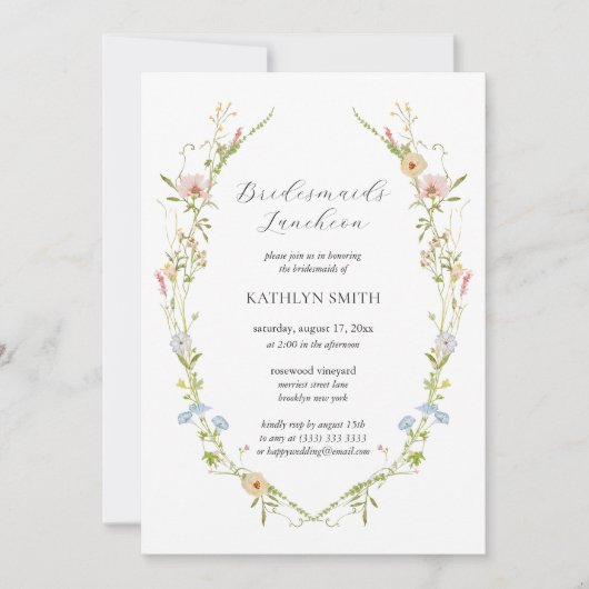 Invitation Fleur sauvage Élégante Bridesmaitres Moderne Déjeu (Devant)