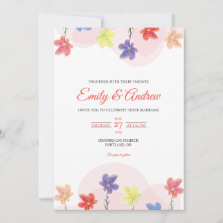 Invitation Fleur Sauvage Élégante Fleurs Aquarelle Mariage