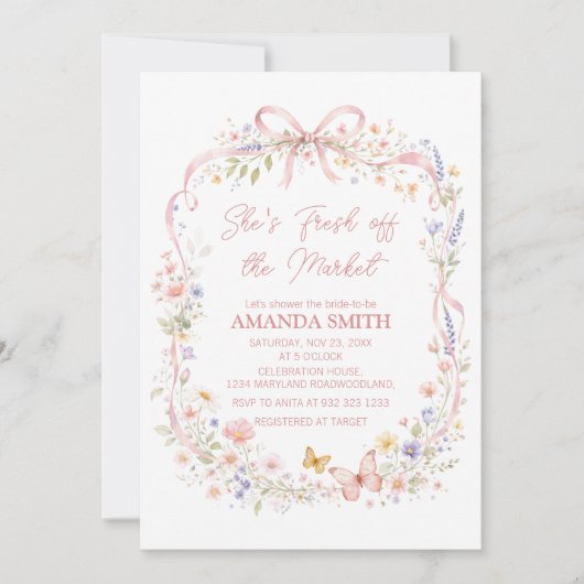 Invitation Fleur sauvage Elle sort de la douche de mariée  (Devant)
