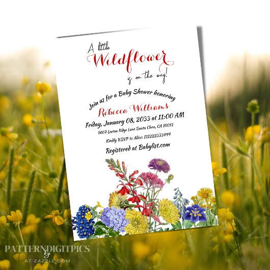 Invitation Fleur sauvage en Baby shower floral d'aquarelle de
