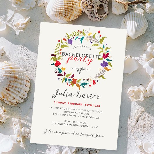 Invitation Fleur sauvage en bois exotique Wreath Bachelorette