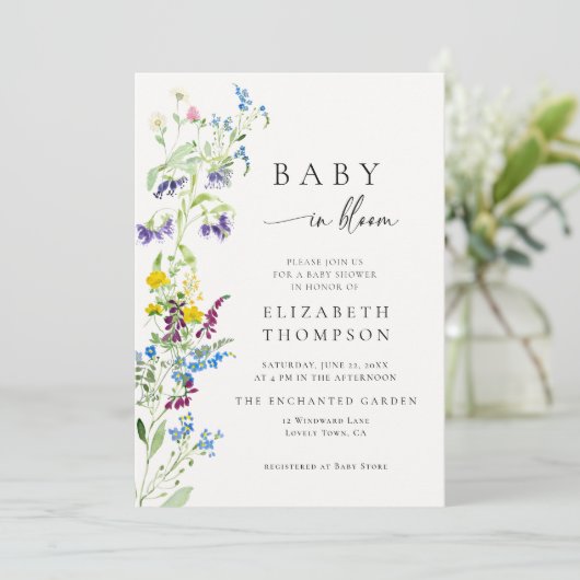 Invitation Fleur sauvage en Fleur Elegant Baby shower aquarel (Debout devant)