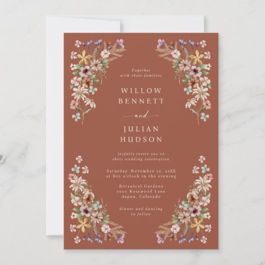Invitation Fleur sauvage en terre cuite Boho Mariage (Devant)