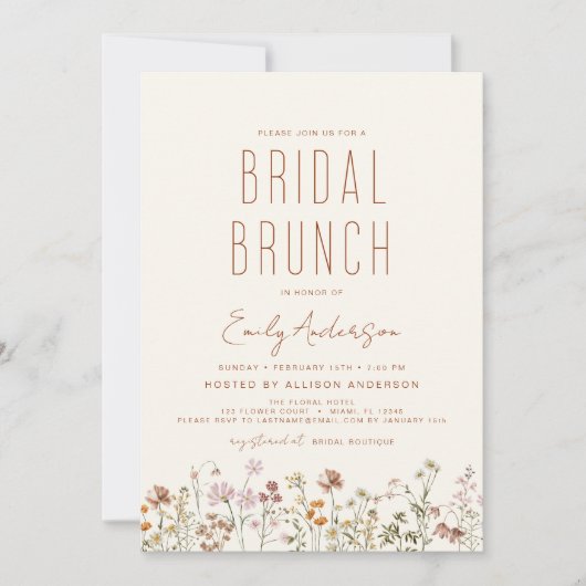 Invitation Fleur sauvage en terre cuite Brunch nuptiale douch (Devant)