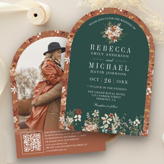 Invitation Fleur sauvage en terre cuite Emerald Green Arch Ma