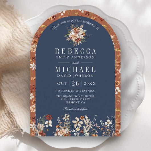 Invitation Fleur sauvage en terre cuite Marine Blue Arch Mari
