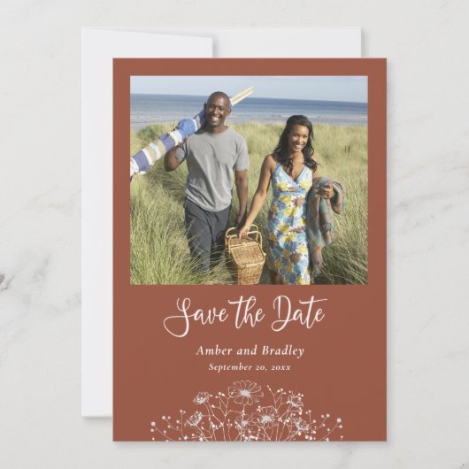 Invitation Fleur sauvage en terre cuite simple Photo QR Code  (Devant)