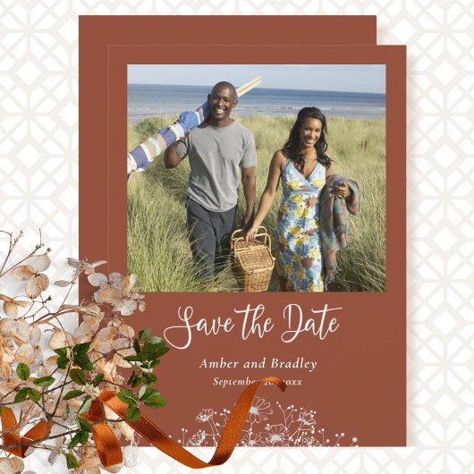 Invitation Fleur sauvage en terre cuite simple Photo QR Code