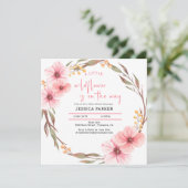 Invitation Fleur sauvage est sur le chemin Baby shower rose (Debout devant)