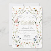 Invitation Fleur sauvage et papillon Première communion saint (Devant)