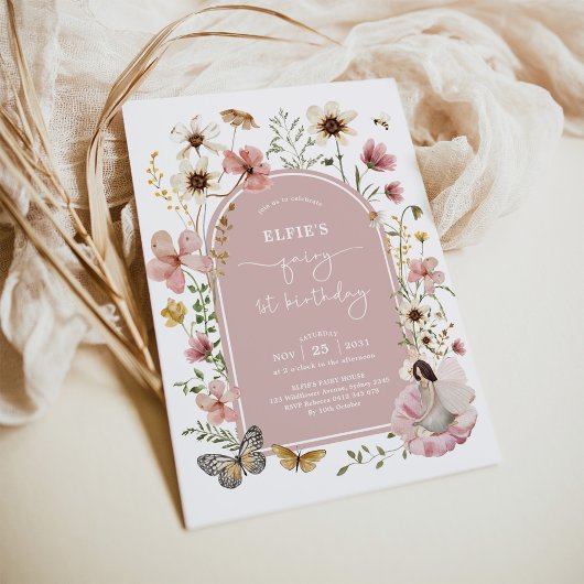 Invitation Fleur sauvage Fairy 1er anniversaire Garden Party