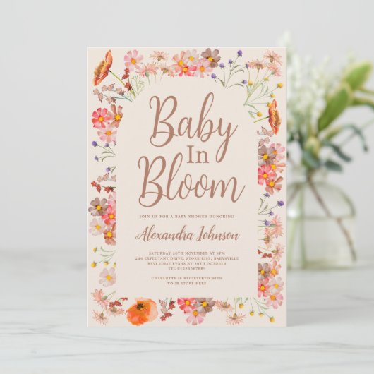 Invitation Fleur sauvage Fall Girl Baby shower (Debout devant)