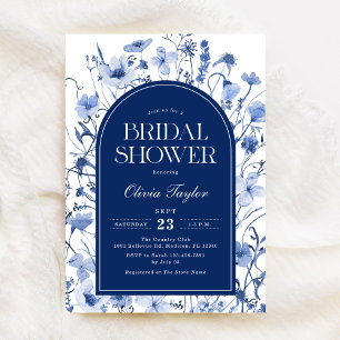 Invitation Fleur sauvage Fête des mariées Floral Marine Bleu