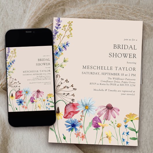 Invitation Fleur sauvage Fête des mariées Rustique Pays Botan