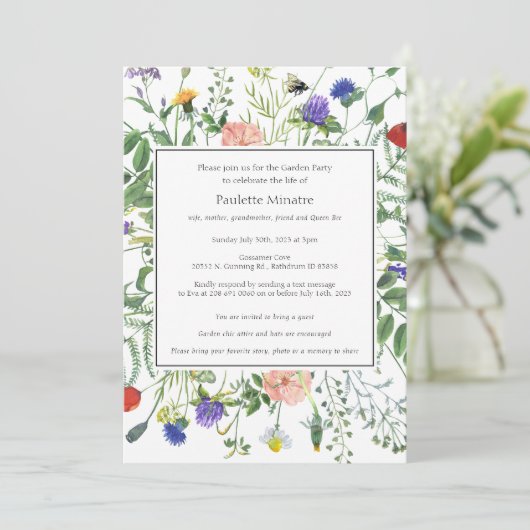 Invitation Fleur sauvage Fields Célébration de la vie (Debout devant)