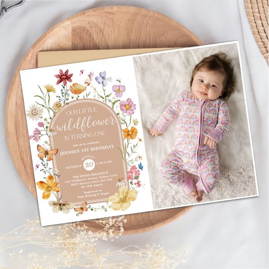 Invitation Fleur sauvage fille 1er anniversaire de fête Photo