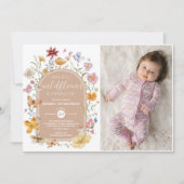Invitation Fleur sauvage fille 1er anniversaire de fête Photo (Devant)