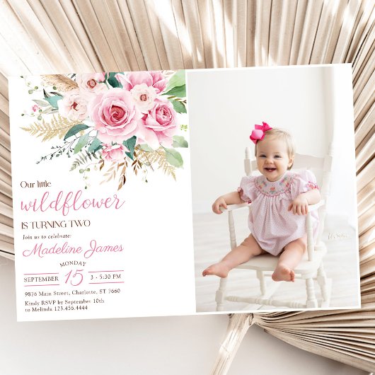 Invitation Fleur sauvage fille 2e anniversaire de la fête Pho