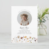 Invitation Fleur sauvage fille photo 1er anniversaire (Debout devant)