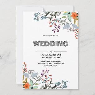 Invitation Fleur sauvage Fleurs de couronnes Mariage d'aquare