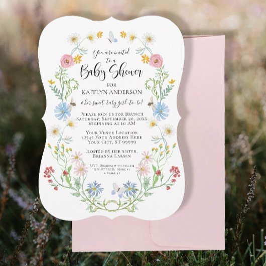 Invitation Fleur sauvage Floral Abeilles d'aquarelle bébé fil