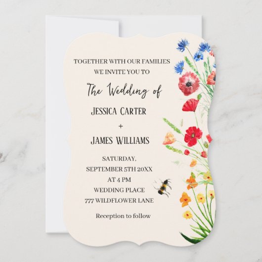 Invitation Fleur sauvage Floral Aquarelle Boho Rustique Maria (Devant)