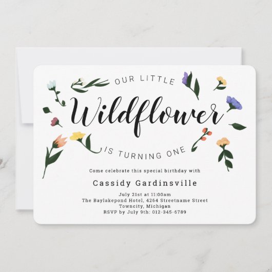 Invitation Fleur sauvage Floral Baby Premier anniversaire (Devant)