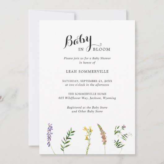 Invitation Fleur sauvage floral Baby shower élégant (Devant)