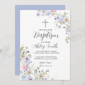 Invitation fleur sauvage Floral BAPTISM (Devant / Derrière)